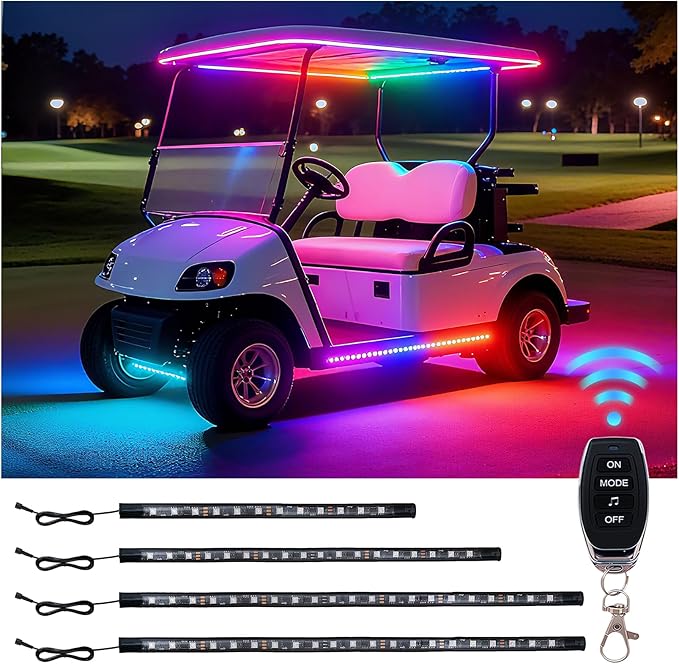 Golf Cart Lights underglow Light kit/Accessories Lighting/Wheel Lights/led Lights underbody/Remote, Music Sync, IP67 Waterproof for EZGO/Yamaha/Club Car (4Pcs)