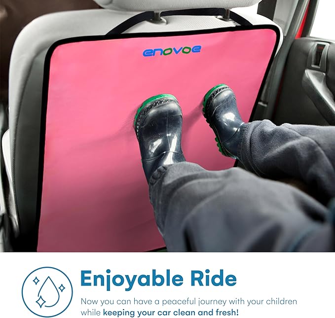 Enovoe Kick Mats - Set of 2 - Back of Seat Protector for Kids Feet - Car Seat Back Protector - Shields from Dirt and Scuffs - Durable Material - 16.8x32.8inch - Pink - Kick Mats Back Seat Protector