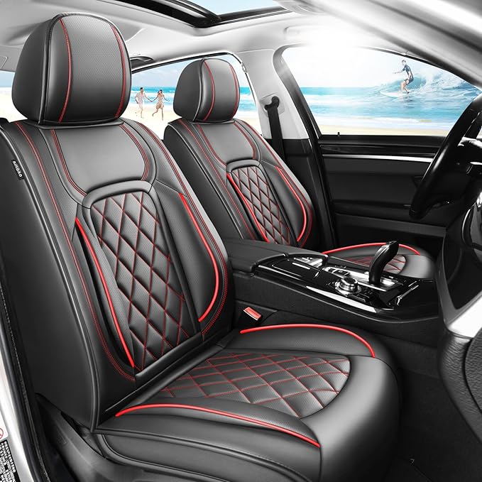 Fit HRV Car Seat Covers Compatible with Honda HRV 2016-2025 2026, Premium Leather Breathable, Wear Resistant, Airbag Compatible, All-Weather Protection & Full Coverage, Full Set Red Line Black