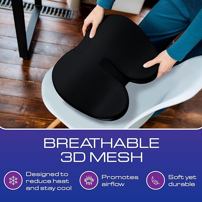 Ergonomic Seat Cushion - Memory Foam Chair Cushions | Gaming Chair Cushions | Office & Car Seat Cushion with Heat Reducing 3D Mesh | Office Chair Cushion for Back Pain - Pain Relief