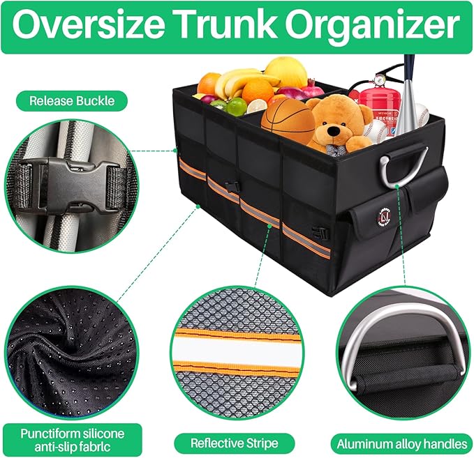 Trunk Organizer, LIBZAKI Cargo Organizer, Premium Multi Compartments Collapsible Portable Trunk Storage for auto, SUV, Truck, Minivan -Black