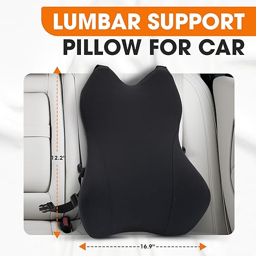 Cheer Collection Lumbar Support Pillow for Car Seat, Memory Foam Lower Back Cushion with Adjustable Straps, Ergonomic Design, Washable Cover
