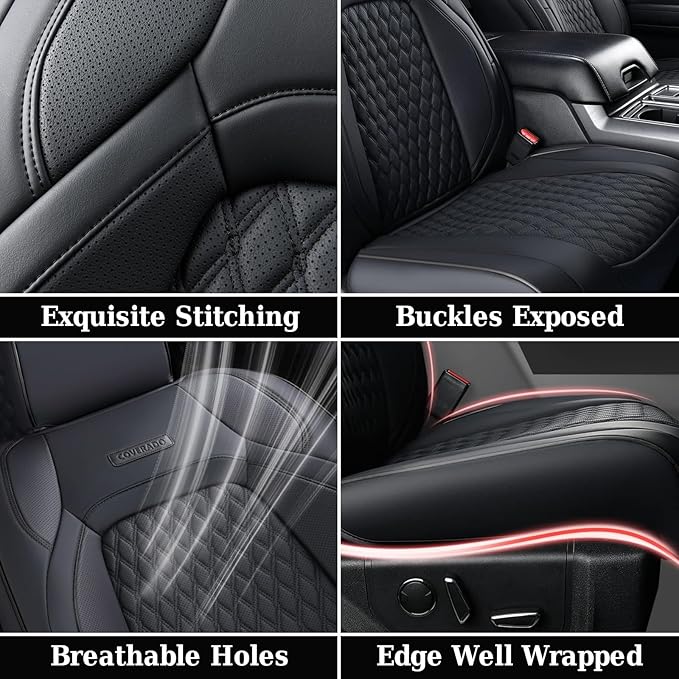 Coverado Seat Covers Full set for Jeep Wrangler, Waterproof Car Seat Covers for Truck Automotive Seat Covers Custom Fit for 2008-2012 Jeep Wrangler JK 2-Door, Full Coverage Wrangler Seat Covers(Black)