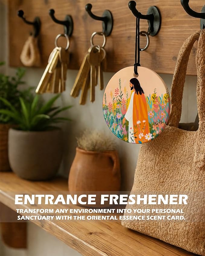 Jesus Christian Round Citrus Car Air Freshener 4 Pcs, Colorful Floral Religious Hanging Air Freshener for Cars Bathroom Dorm Books Decor, Jesus Christian Accessories Gifts for Women Men