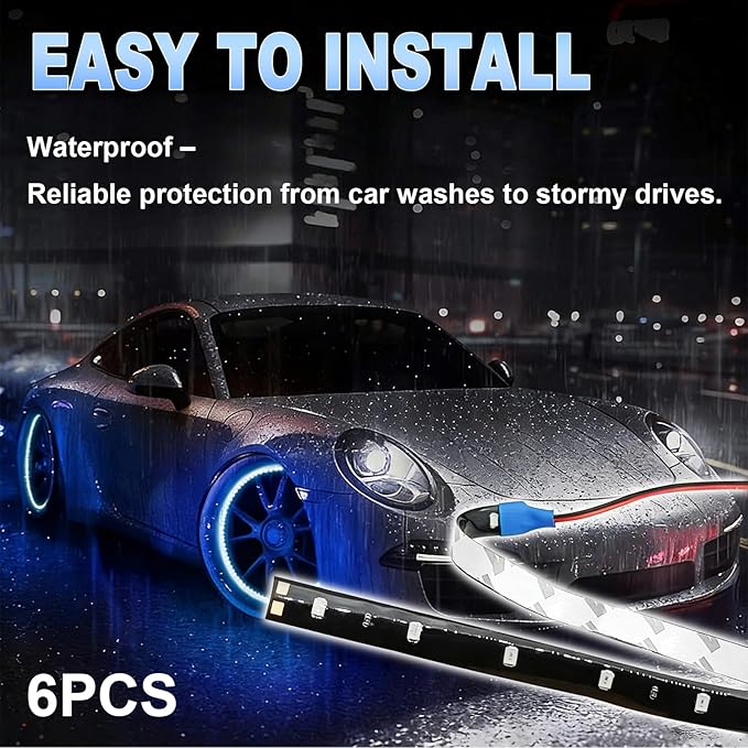 6 PCS 15 LED Strip Underbody Light, 1Ft 12V Waterproof Car Led Interior Exterior Strip Light with 6 Inch Wire, Waterproof Car Underglow Lights Motorcycles Golf Cart Boat Decoration (Blue)