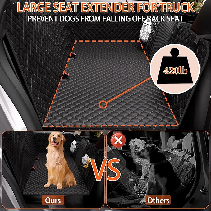 Chilino Back Seat Extender for Dogs - Large Space, Waterproof Dog Car Seat Cover for Back Seat with Hard Bottom Holds 420lbs, Upgraded Material Waterproof Pet Car Bed Dog Hammock for Car, SUV,Truck