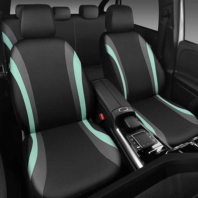 CAR PASS EVA Waterproof Car Seat Covers Full Set, Mint Seat Covers for Cars,Airbag Compatible,Universal Fit Sedans,Vans,SUVs,Trucks (Black and Mint)