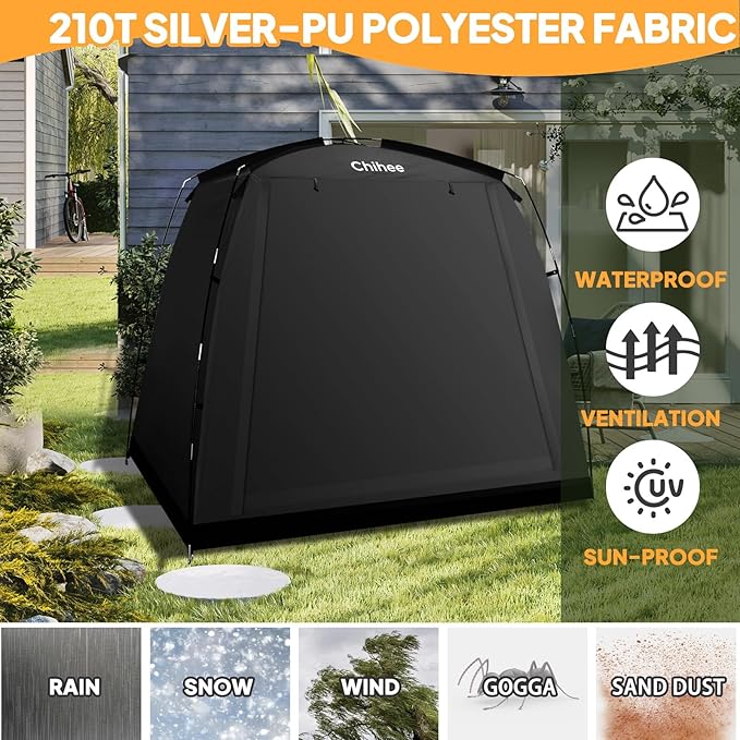 Chihee Bike Covers Shelter Bicycle Storage Sheds Travel Bike Tent Portable Waterproof Bicycle Cover for 2-3 Bikes 2 Doors Outdoor Storage for Motorcycle Garden Tools Lawn Mower All Seasons Easy Setup