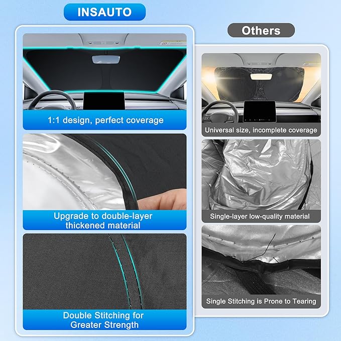 INSAUTO Custom Fit Windshield Sun Shade Accessories for Hyundai Elantra 2017-2020, Foldable Front Window Sunshade, UV & Heat Reflector, Keeps Interior Cool, Includes Storage Bag