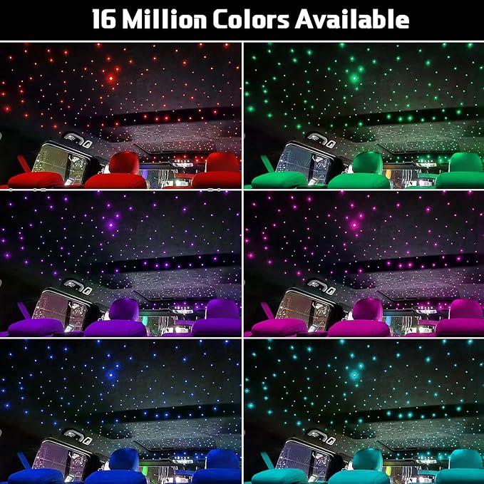 Fiber Optic Lights Kit, 10W Star Ceiling Sky Lights RGBW Twinkle & Music Effect for Home & Car Star Headliner Light with Bluetooth APP + RF Remote Control - Optical Fiber Cable 300pcs*0.03in*9.8ft