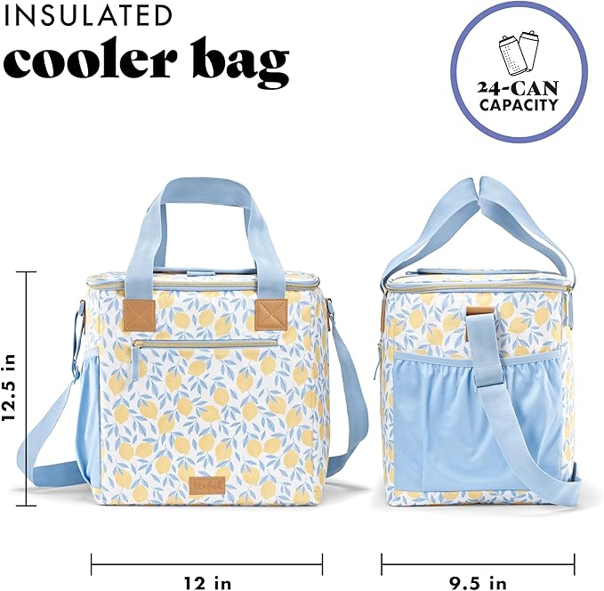 Fit & Fresh, 24-Can Soft Cooler Bag Insulated Leak-Resistant, Portable Soft Cooler, Large Cooler, Soft Sided Cooler Bag, Travel Cooler, Lemon Vines