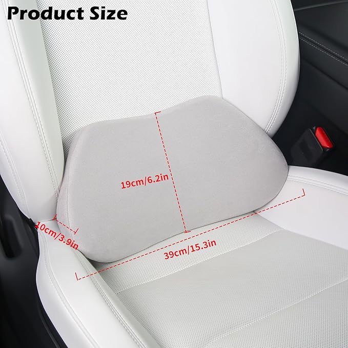 Lumbar Support Pillow for Car, Ergonomic Memory Foam Back Cushion for Driving, Seat Office Chair, Gaming Chair, Lower Back Support for Back Pain Relief, Gray, 2 Pack