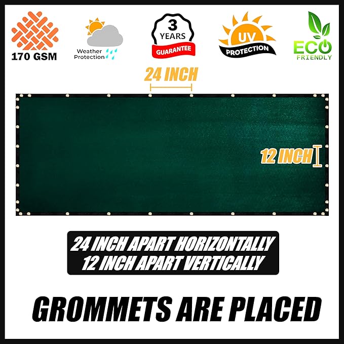 Royal Shade Custom Size 6' x 2' Green Fence Privacy Screen Windscreen Cover Netting Mesh Fabric Cloth - Cable Zip Ties Included (We Make Custom Size)