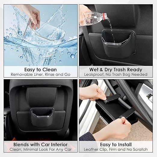 PIFOOG Small Car Trash Can for Side Door Back Seat Leather Leakproof Removable Liner Clip On Automotive Garbage Bin Compact Auto Trashcan Multipurpose Storage Organizer Container 0.22 Gal