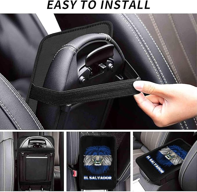 Vintage El Salvador Salvadoran Flag Lion Head Auto Center Console Armrest Cover Car Handrail Box Cushion Pad Mat Universal Fit Most Vehicle Sedan Truck SUV Soft Comfort Decor Accessories