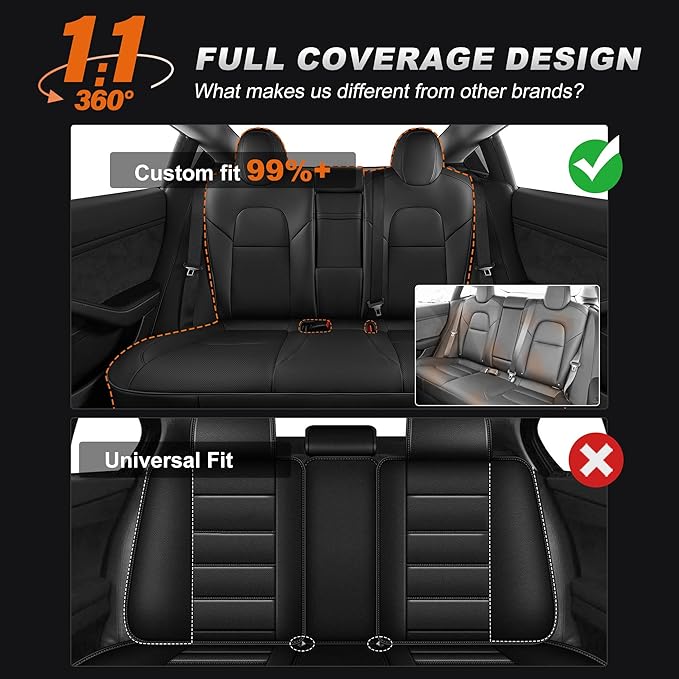 AOMSAZTO Car Seat Cover Fit for Tesla Model 3 2017 2018 2019 2020 2021 2022 2023 - Full Set Black Seat Covers