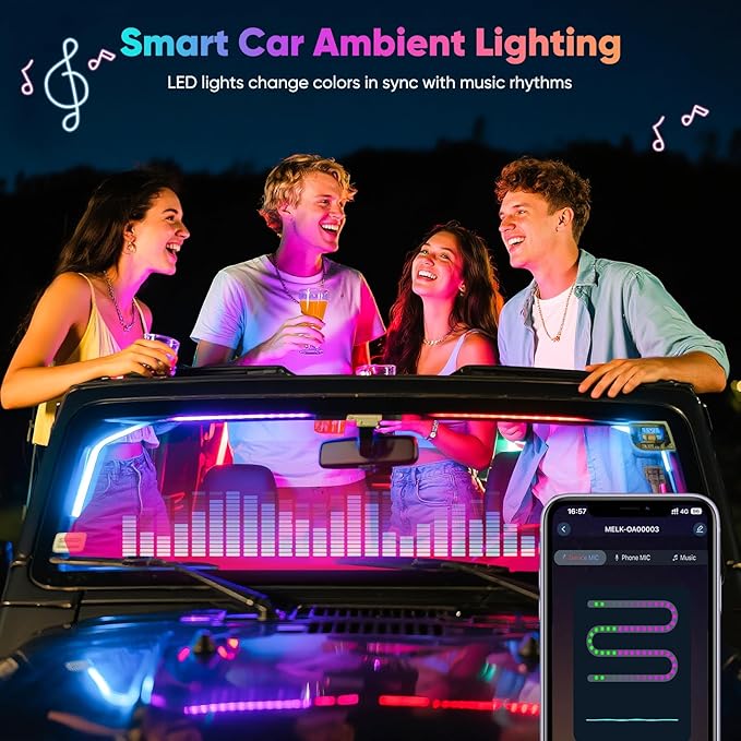 5 in 1 Acrylic LED Lights for Car, RGB Ambient Lighting Car LED Lights Interior with 16 Million Colors, Music Sync,App & USB & Remote Control Interior Car Lights for Dashboard Decorations.