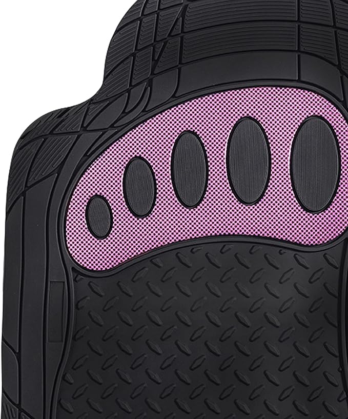 FH Group Auto Rubber Mats - Heavy-Duty, Universal Fit Full Set, Climaproof, Trimmable for Sedan, SUV, Truck Mats - Footprint Dresign, Pink