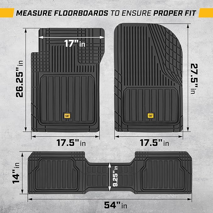 CAT® ToughLiner™ Black Car Floor Mat– Heavy-Duty Trim to Fit for Trucks, & SUVs – All-Weather Odorless Rubber Automotive Mat & SUV Floor Liners for Maximum Protection