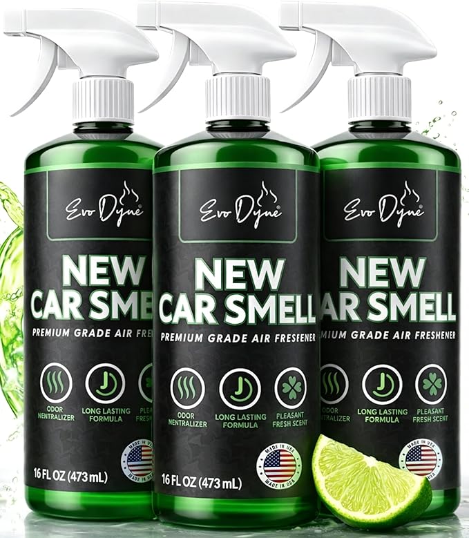 New Car Smell Spray (16oz), Made in USA | Long Lasting Car Air Fresheners Eliminates Odor - Air Fresheners for Cars, Trucks, & Other Vehicles – Fresh Scent Air Freshener Spray by Evo Dyne (3-Pack)