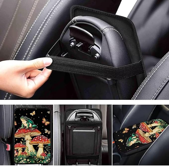 Mushroom Frog Car Armrest Pads Car Armrest Cushion Arm Rest Covering Car Middle Console Covers Non Slip Universal Fit for Truck Auto SUV Car Accessories