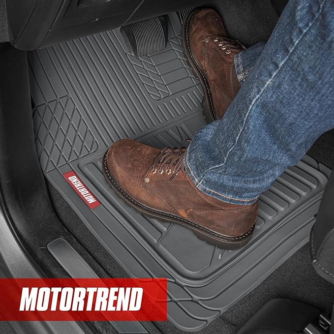 Motor Trend FlexTough™ Heavy Duty Gray Rubber Car Floor Mats All Weather & Cargo Liner for SUV Full Set - Universal Trim to Fit Automotive Floor Mat & Trunk Mats for Cars Interior Accessories