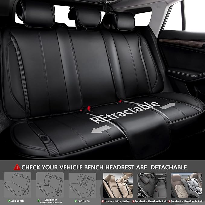 CAR PASS Nappa Leather Car Seat Covers Full Set & Carbon Fiber, Waterproof and Durable All Weather Protector, Universal Fit for SUV Pick-up Truck Sedan Automotive Vehicle Interior (5 Seats, Black)