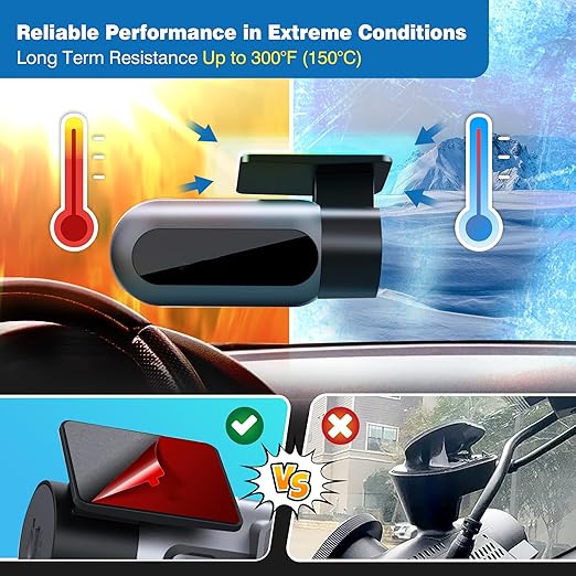4-Pack Double-Sided Adhesive Pads for Dash Cam Mount – Heat-Resistant High-Bond Replacement Tape – 2 Square & 2 Rectangular Pads for Windshield and Dashboard – Includes Adhesion Promoter