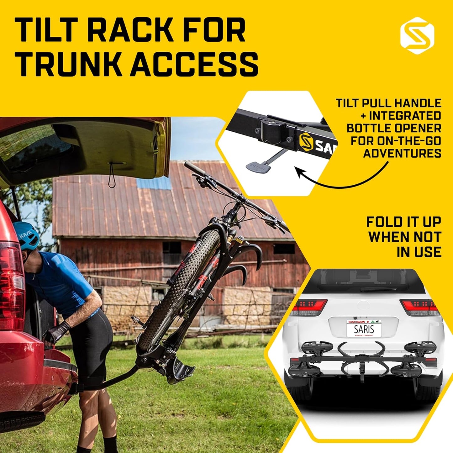 Saris SuperClamp G3 2-Bike HD Hitch Rack – Lightweight Platform Bike Carrier for Car, SUV, Truck – Tilting Design, Secure Wheel Clamping, Fits Road, Mountain, E-Bikes – 2" Hitch Receiver