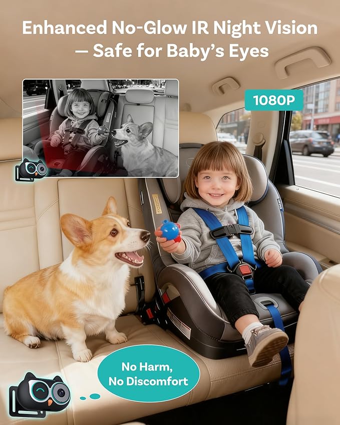 OTTOCAST Cabin Care Adapter 2026,2-in-1 Baby Car Camera & Wireless CarPlay Adapter-No Extra Screen Needed,1080P Car Baby Monitor for No-Glow Night Vision,150°Wide Angle,Plug&Play(No Android Support)