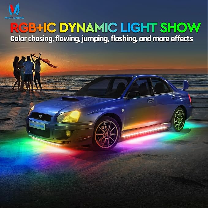 MICTUNING N8 RGB+IC Underglow LED Lighting Kit for Truck with Remote & Key Fob Dual Control, Exterior Neon Accent Underbody Strip, Multicolor Mode, Waterproof, Aluminum Casing