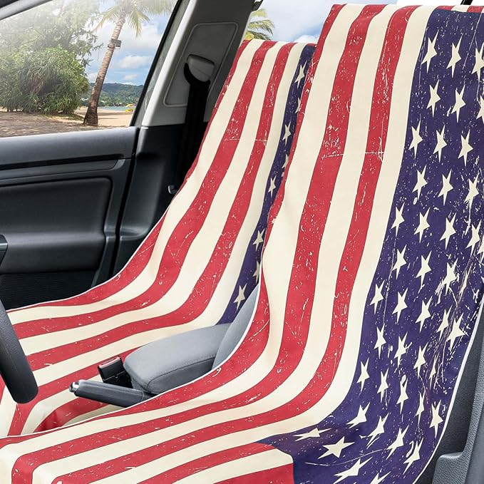 2 Pack Car Seat Towel Covers with Storage Bag 63 x 32 Inch Athletic Running Towel Seat Sweat Washable Non Slip Cover Gift for Car Outdoor Sport Activities (American Flag)