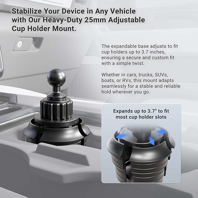 ARKON Mounts Magnetic Phone Holder with Cup Holder Mount and Dual 25mm Shaft Arm, Compatible with MagSafe-Style Attachment, Phone Mount for Cars SUVs and Trucks
