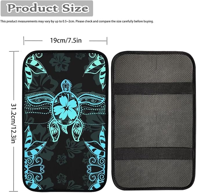 Suobstales Turtle Hibiscus Leaves Print Car Armrest Pad Soft Center Console Arm Rest Protector Cover Universal Car Interior Accessories Decoration