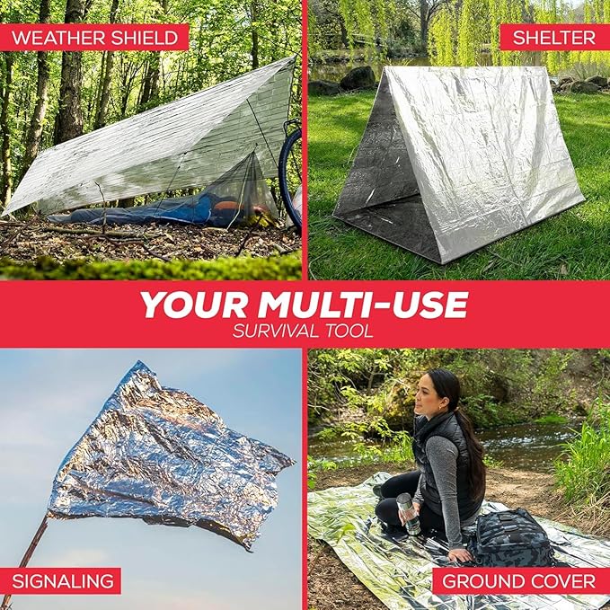 Emergency Blanket 4-Pack Space Mylar Blankets Survival Gear and Supplies Reusable Thermal Camping Hunting Essentials First Aid Car Backpacking Marathon Kit Prepper Go Rave Bug Out Bag Foil Cold Winter
