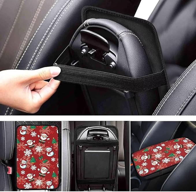Xmas Santa Tree Car Armrest Pads Auto Armrest Box Cover Comfortable Middle Storage Organizer Pad Universal Style Car Accessories Decor