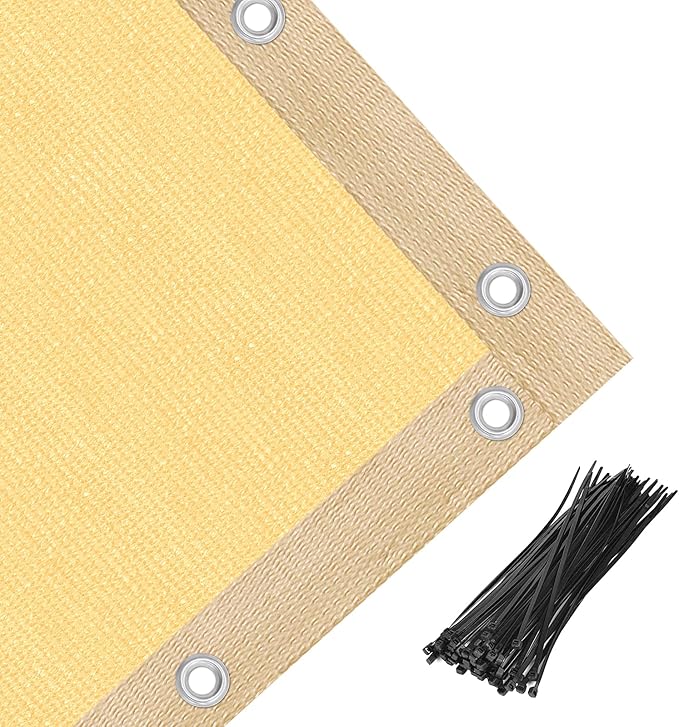 Amagenix 90% Shade Fabric 17'X 20' Sand Sun Shade Cloth with Grommets for Pergola Replacement Shade Cover Canopy, Heavy Duty, Cable Zip Ties Included (We Customized)