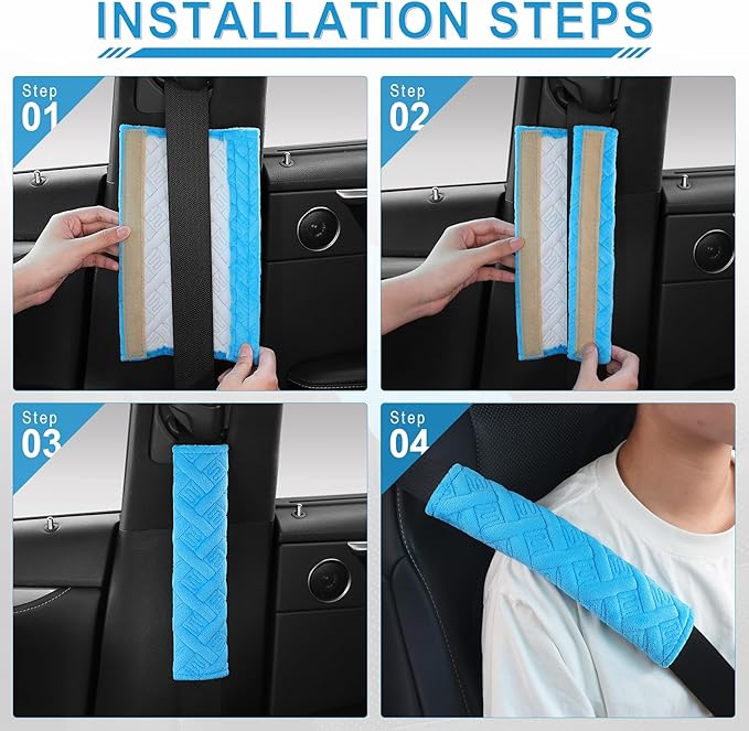 JUSTTOP 2-Pack Universal Car Seat Belt Pads Cover for A More Comfortable Driving, Seat Belt Shoulder Strap Covers Harness Pad for Car Interior Accessories(Blue)