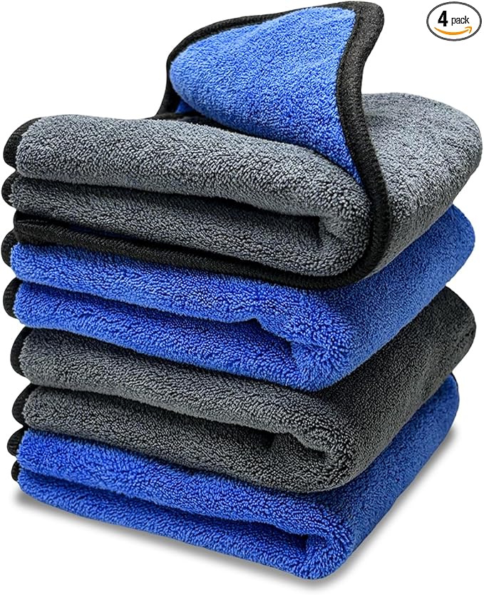 4PCS Microfiber Towels for Car, 12" x 16" 600GSM Cleaning Rags Ultra Absorbent Dusting Cloth, Scratch-Free Drying & Detailing Towel Wash Cloths for Car Interior & Exterior