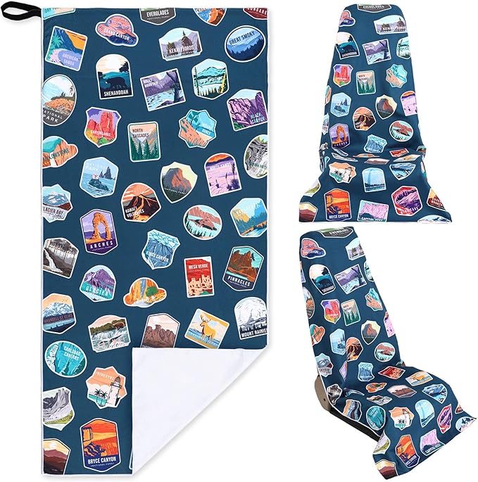 Hahafelt Car Seat Towel Covers Christmas Car Accessories Gifts Athletic Running Towel Performance Microfiber Post Workout Sweat Washable Cover Non Slip for Seat Outdoor Sport (National Park)