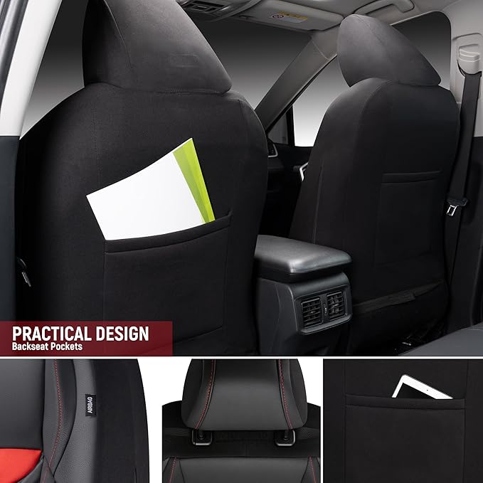 PU Leather Car Seat Covers Front Set – Waterproof seat Cover for Cars，3D Foam Support Automotive seat Covers ，Airbag Compatible, Universal Fit for Cars SUVs Trucks Sedans（Black/Red）