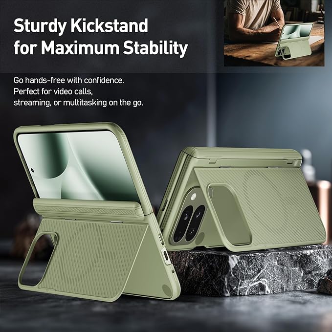 Poetic Revolution Flex Case for Google Pixel 10 Pro Fold, [Foldable Kickstand][Hinge Protection][MagSafe Compatible], Shockproof Slim Pixel 10 Pro Fold Cover with Built-in-Screen Protector, Green