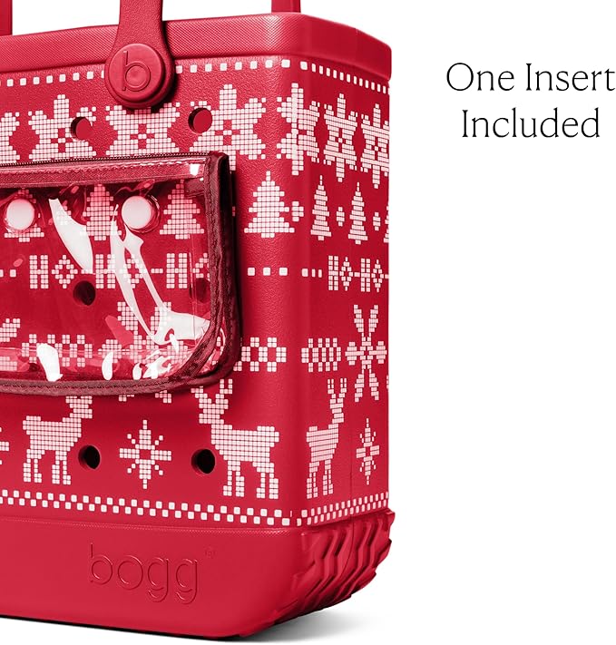 BOGG BAG Medium Tote – 15” x 12.5” x 5” – Durable, Washable, Tip-proof – Beach, Pool, Boat, Work, Sports (Ugly Sweater - Red)