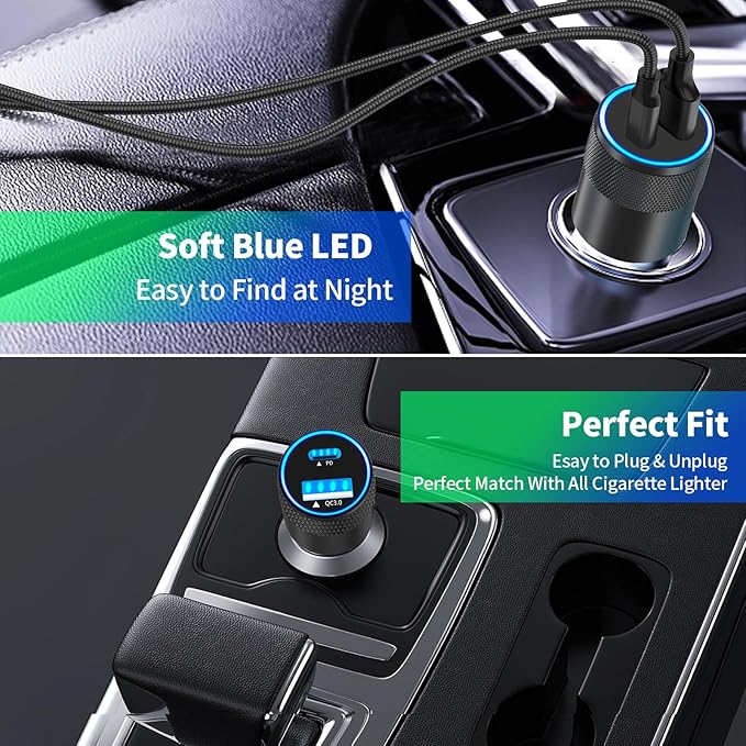 [Apple MFi Certified] iPhone 17 Car Charger Fast Charging, Braveridge 2Pack 75W USB-C PD&QC Power Cigarette Lighter + Type-C Braided Cable for iPhone 17/17 Air/17 Pro/17 Pro Max/16 Pro/15/Galaxy/Pixel