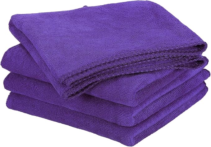 HARFINGTON 4 Pack Microfiber Cleaning Cloth, 24" x 12" Multi-Functional Cleaning Towels Reusable Absorbent Rags for Car Wash Kitchen Household Window Clean, Purple