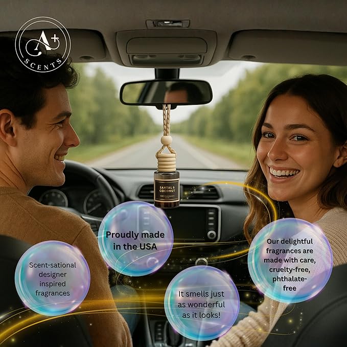 Car Hanging Diffuser - Long Lasting Car Freshener - Japanese Squash Scent - Lasts up to 60 days (Desert Bloom), Black, Gold