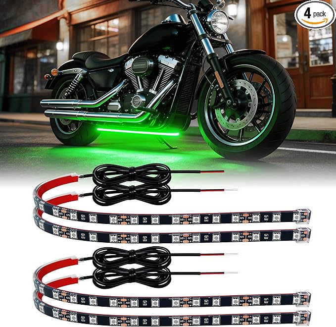 LED Strip Lights 12V Cuttable IP68 Waterproof 12 Inch Interior Exterior Underbody Light for Car SUV Truck Motorcycle Boat Golf Cart 18 SMD 5050 Green 4 Pack