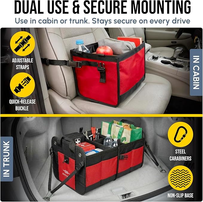 5-Section Trunk Organizer with Cooler – Extra Large Modular Car Storage System with Insulated Compartment, Foldable Multi-Module Cargo Organizer for Groceries & Travel – Red