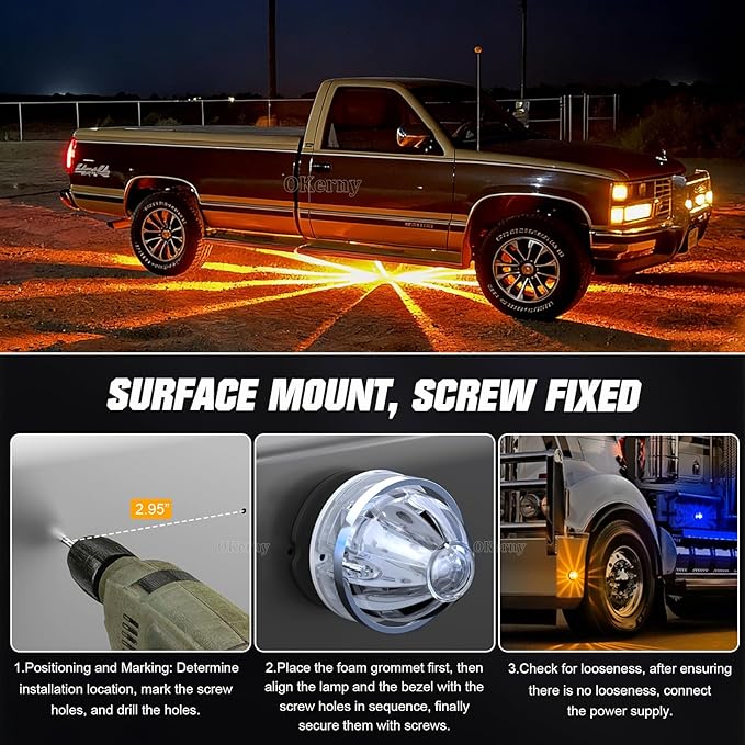 6-Pack Dual Color Watermelon Lights LED Strobe & Steady Mode, Roof Clearance Side Marker Warning Lights Amber Blue Suitable for Truck Trailer Kenworth Peterbilt Freightliner
