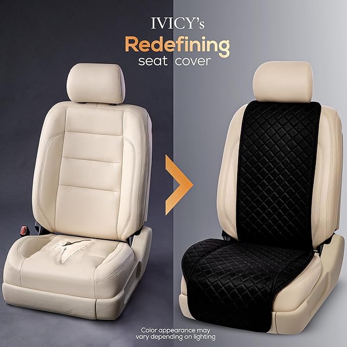 IVICY Faux Linen Front Car Seat Cover – Durable, Non-Slip Seat Protector for Cars – 1 Unit, Black